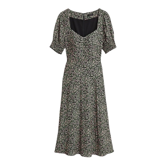 J. Crew Smocked Sleeve Midi Dress in Black Floral 4